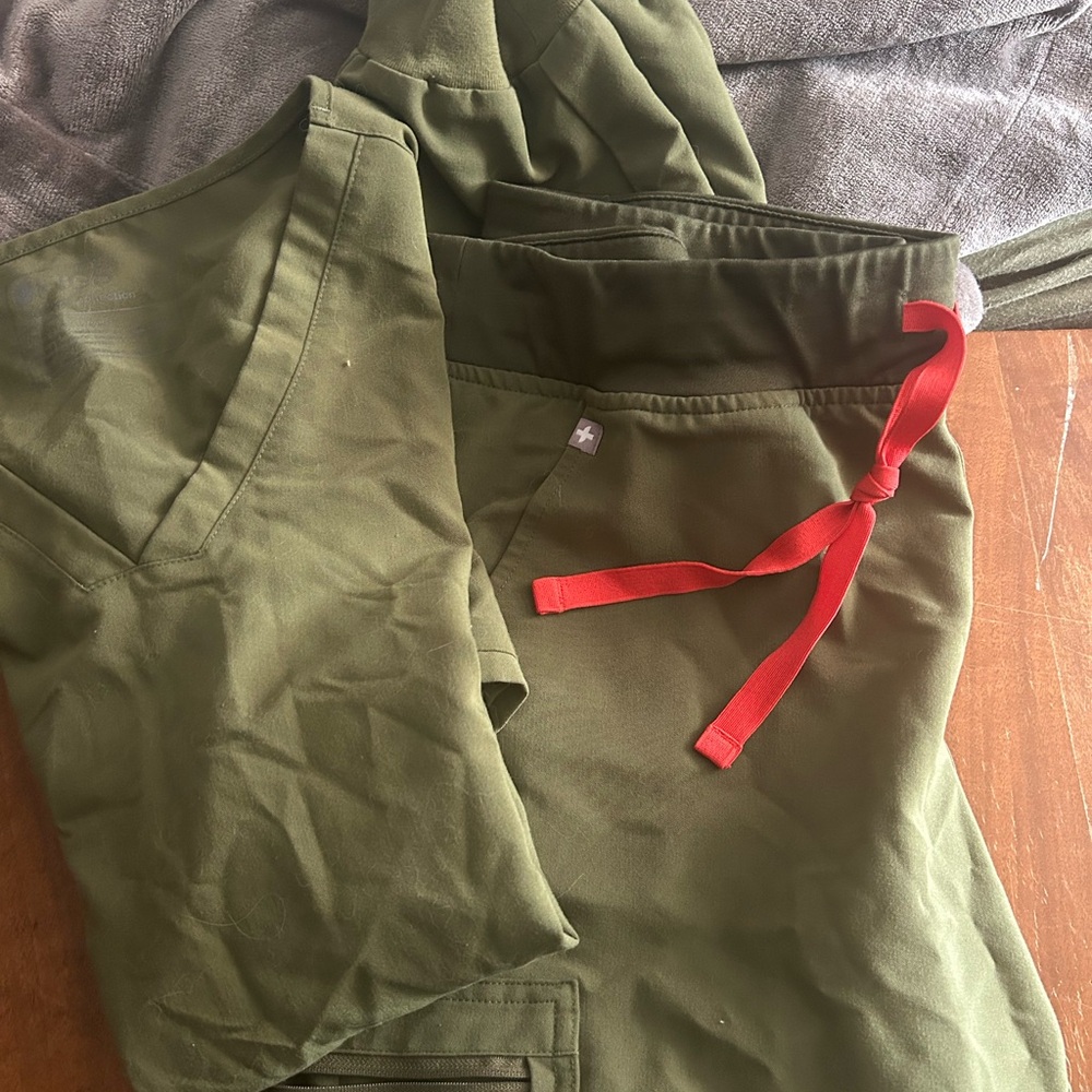 Figs Olive Green Joggers with Red Drawstring
